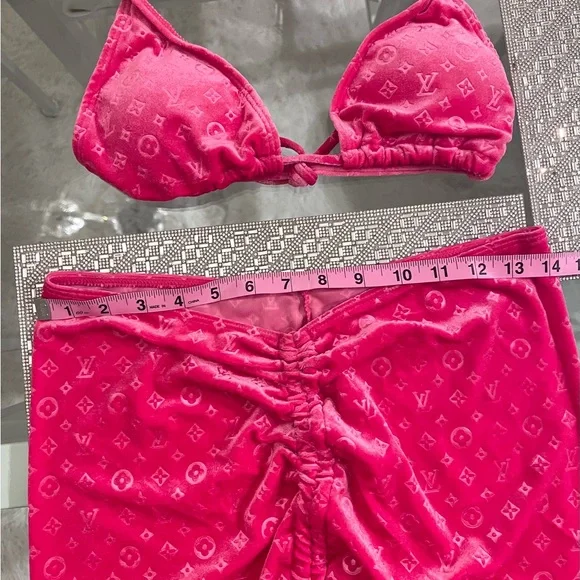 💗 LOUIS VUITTON Monogram LV Velvet Hot Pink Bikini & Skirt Swim Swimsuit NEW M - Picture 11 of 12